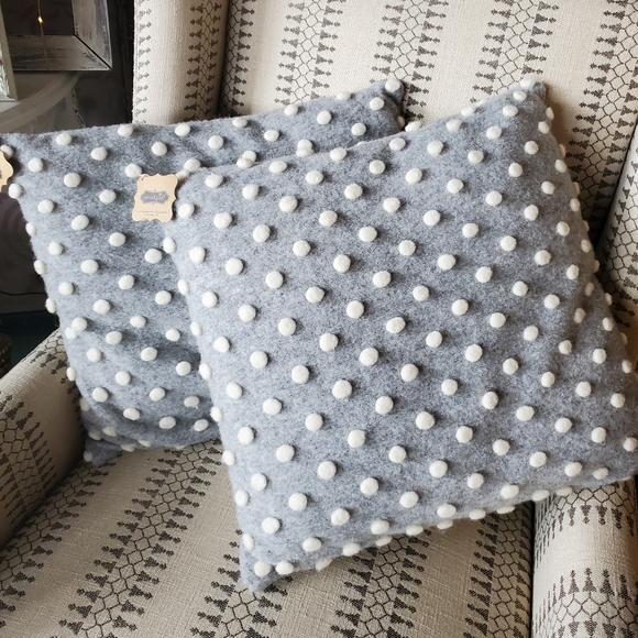 Mud Pie Gray Pom-Pom Pillow Mud Pie Gray Pom-Pom Pillow
